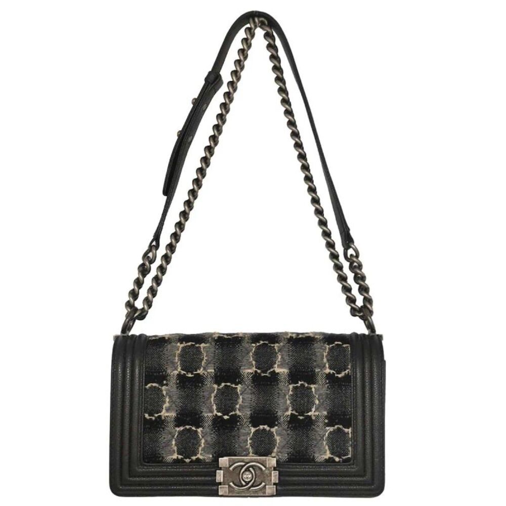 Chanel Boy Flap Tweed And Leather Black Leather Shoulder Bag Bag